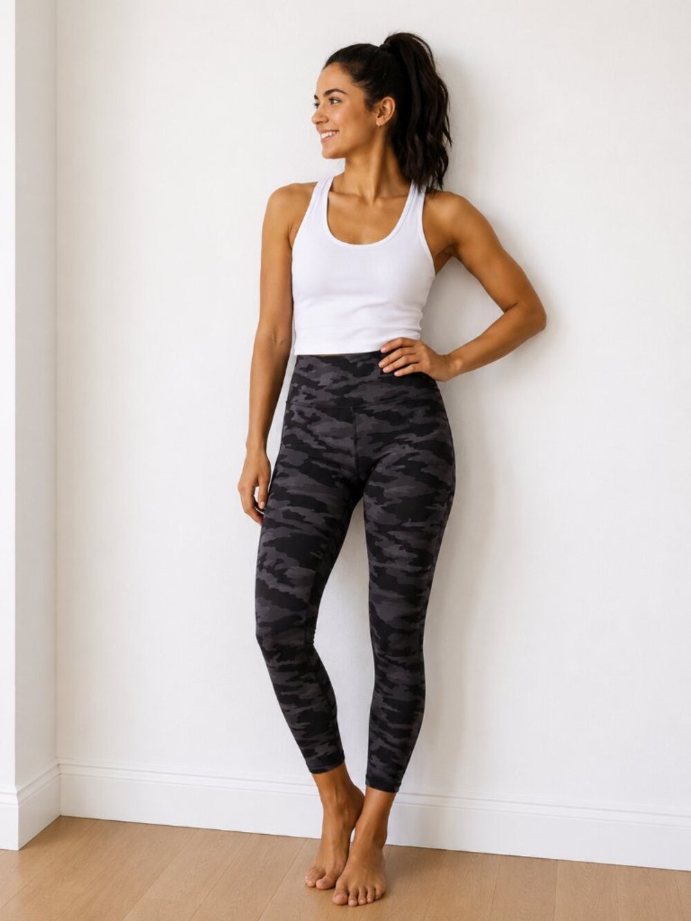 Athleta Black & Gray Elevation 7/8 Camo Leggings